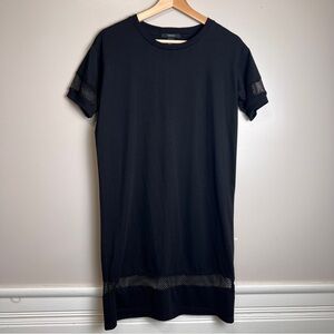 Forever 21 Black Mesh Sleeve Shift Dress Size Small Short Sleeves Stretchy EUC